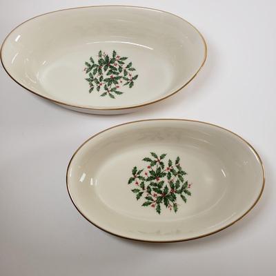 LOT 175: Lenox Holiday Platter, Tidbit Tray, Condiment Trays & Other Serving Ware