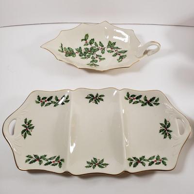 LOT 176: Lenox Holiday Candle Holders, Serving Bowls, Divided Dish, Platters & More
