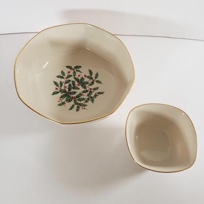 LOT 176: Lenox Holiday Candle Holders, Serving Bowls, Divided Dish, Platters & More