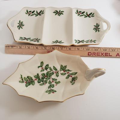 LOT 176: Lenox Holiday Candle Holders, Serving Bowls, Divided Dish, Platters & More