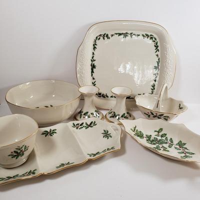 LOT 176: Lenox Holiday Candle Holders, Serving Bowls, Divided Dish, Platters & More