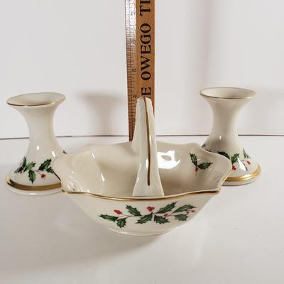 LOT 176: Lenox Holiday Candle Holders, Serving Bowls, Divided Dish, Platters & More