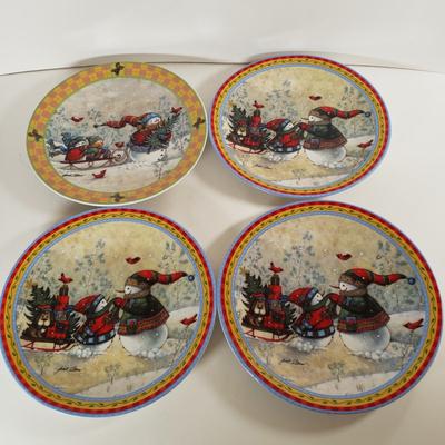 LOT 177: Vintage West Bend Penguin Server, Holiday Entertaining Books & Set of 16 Snowman Plates by Janet Stever