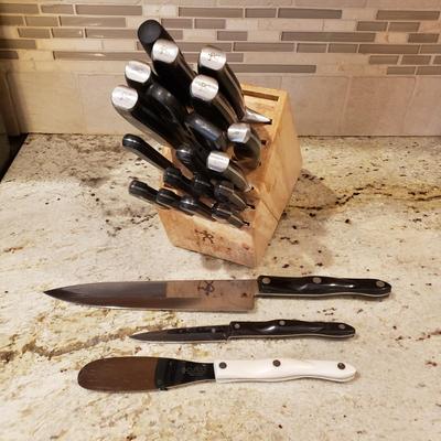 LOT 181: Cutco Knives with Wood Block Filled with J.A. Henckels Knives