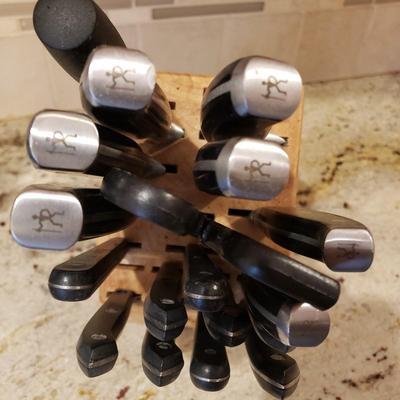 LOT 181: Cutco Knives with Wood Block Filled with J.A. Henckels Knives