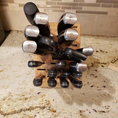 LOT 181: Cutco Knives with Wood Block Filled with J.A. Henckels Knives