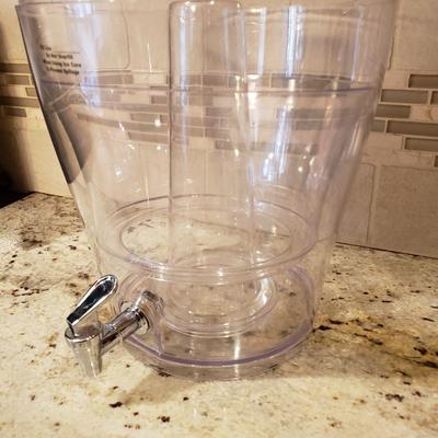 LOT 184: Wooden Cutting Boards, Large Plastic Beverage Dispenser & Glass Canisters