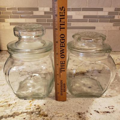 LOT 184: Wooden Cutting Boards, Large Plastic Beverage Dispenser & Glass Canisters