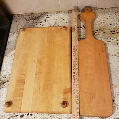 LOT 184: Wooden Cutting Boards, Large Plastic Beverage Dispenser & Glass Canisters