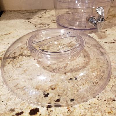 LOT 184: Wooden Cutting Boards, Large Plastic Beverage Dispenser & Glass Canisters