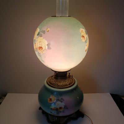 LOT 187: Antique Gone with the Wind Parlor Oil Lamp Converted to Electric