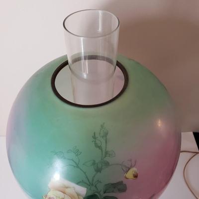 LOT 187: Antique Gone with the Wind Parlor Oil Lamp Converted to Electric