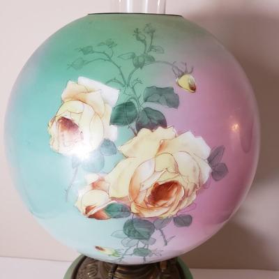 LOT 187: Antique Gone with the Wind Parlor Oil Lamp Converted to Electric