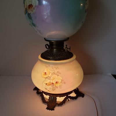 LOT 187: Antique Gone with the Wind Parlor Oil Lamp Converted to Electric