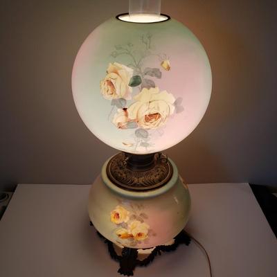 LOT 187: Antique Gone with the Wind Parlor Oil Lamp Converted to Electric