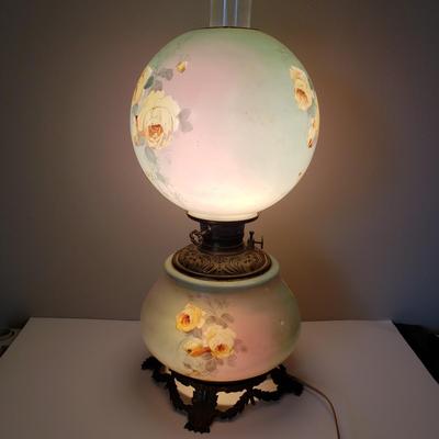 LOT 187: Antique Gone with the Wind Parlor Oil Lamp Converted to Electric