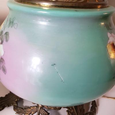 LOT 187: Antique Gone with the Wind Parlor Oil Lamp Converted to Electric