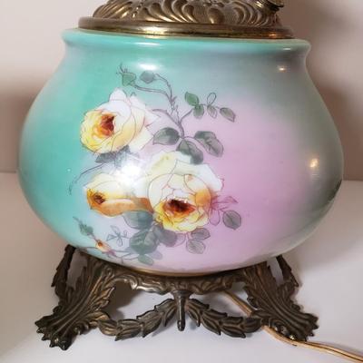 LOT 187: Antique Gone with the Wind Parlor Oil Lamp Converted to Electric