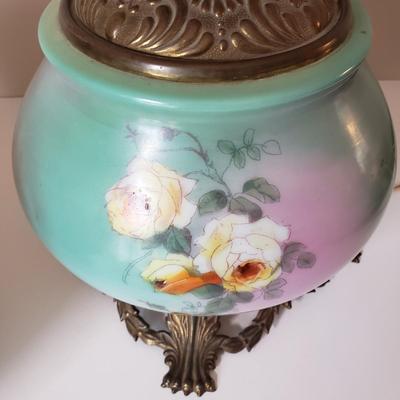 LOT 187: Antique Gone with the Wind Parlor Oil Lamp Converted to Electric