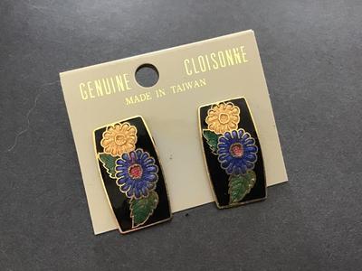 Vintage Cloisonne Earrings. New on Card
