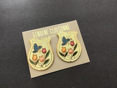Vintage Cloisonne Earrings. New on Card
