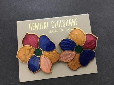 Vintage Cloisonne Earrings New on Card