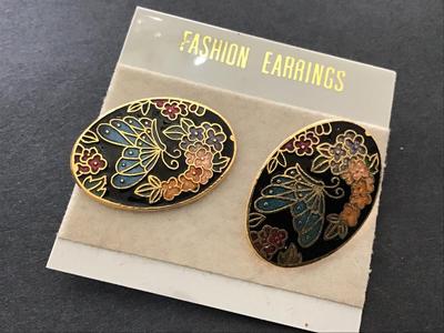 Vintage Cloisonne Earrings new on card