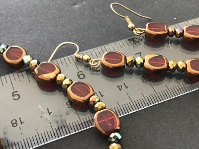 Red Glass Gold Accents Bracelet With Matching Earrings