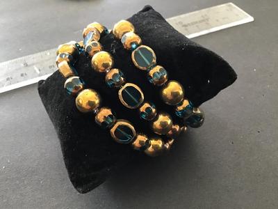 Blue Glass Gold Accents Bracelet