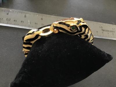 Zebra Hinged Bracelet Cream Black Rhinestone Eye