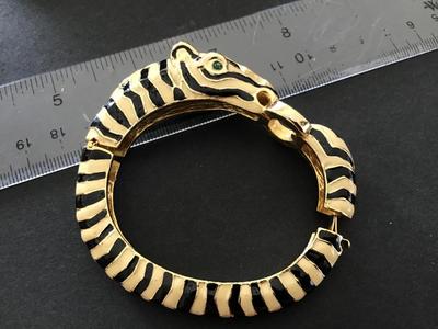 Zebra Hinged Bracelet Cream Black Rhinestone Eye