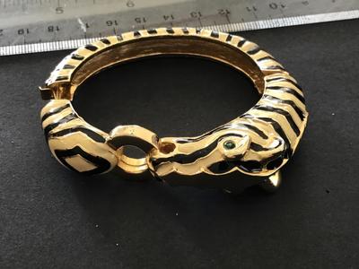 Zebra Hinged Bracelet Cream Black Rhinestone Eye