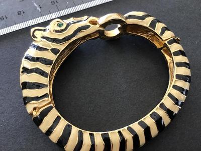 Zebra Hinged Bracelet Cream Black Rhinestone Eye