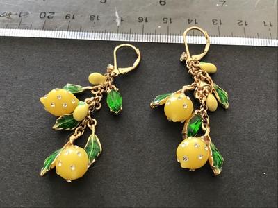 Betsy Johnson Earrings lemons Fruit Rhinestones