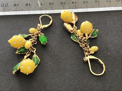 Betsy Johnson Earrings lemons Fruit Rhinestones
