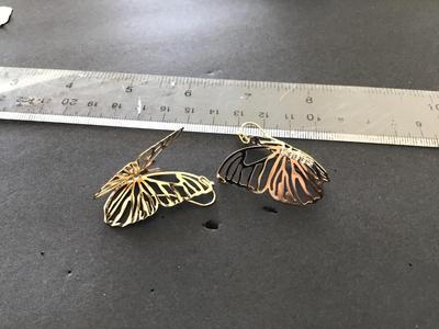 Rhinestone Gold Tone Butterfly Earrings