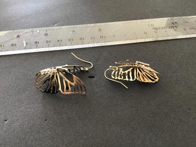 Rhinestone Gold Tone Butterfly Earrings