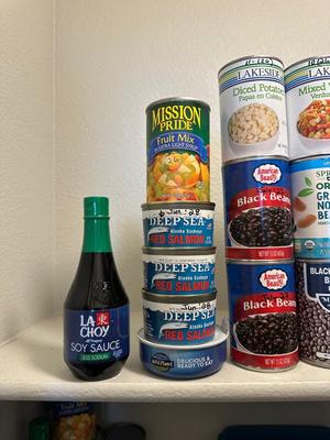 CANNED SALMON, VEGGIES, PEANUT BUTTER, SOY SAUCE AND MORE