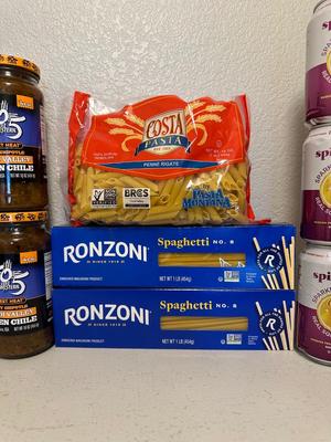 APPLE-CHERRY JUICE, SPAGHETTI NOODLES, GREEN CHILI SALSA AND MORE