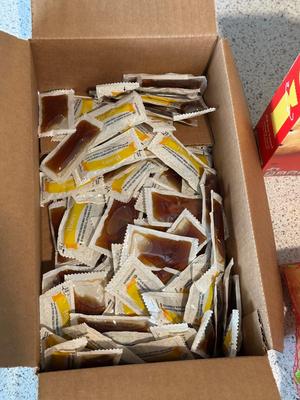 VEGETABLE OIL, NUT-THINS, SOY SAUCE, PACKETS OF HONEY AND MORE