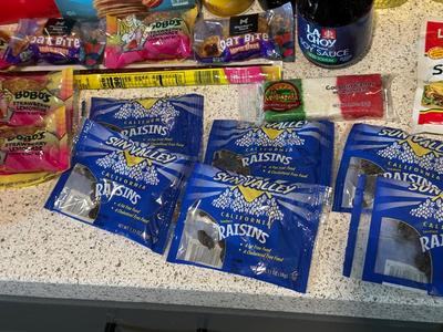 VEGETABLE OIL, NUT-THINS, SOY SAUCE, PACKETS OF HONEY AND MORE