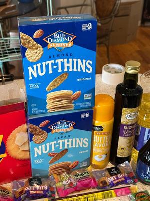 VEGETABLE OIL, NUT-THINS, SOY SAUCE, PACKETS OF HONEY AND MORE