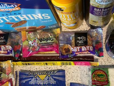 VEGETABLE OIL, NUT-THINS, SOY SAUCE, PACKETS OF HONEY AND MORE