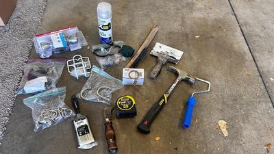 STANLEY FAT MAX TAPE MEASURE AND HAND TOOLS WITH SOME HOUSEHOLD HARDWARE