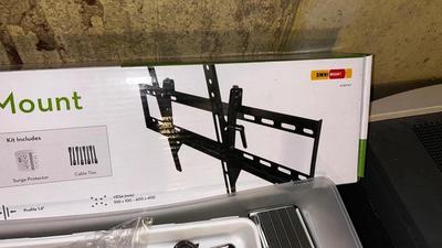 37”-90” FLAT TV WALL MOUNT, 2GB OLYMPUS SD CARD AND MISC OFFICE SUPPLIES