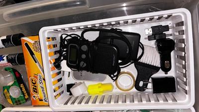 37”-90” FLAT TV WALL MOUNT, 2GB OLYMPUS SD CARD AND MISC OFFICE SUPPLIES