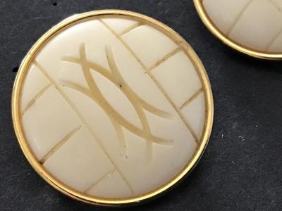 Vintage Carved Stone like Clip on Earrings