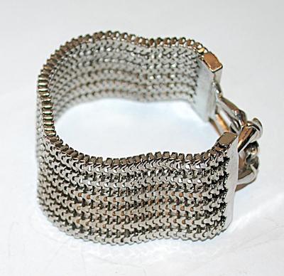 Silver Colored 6 Row Tight Chain Link BRACELET (2" Opening) with Solid Snap-Lock Clasp
