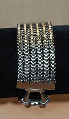 Silver Colored 6 Row Tight Chain Link BRACELET (2" Opening) with Solid Snap-Lock Clasp