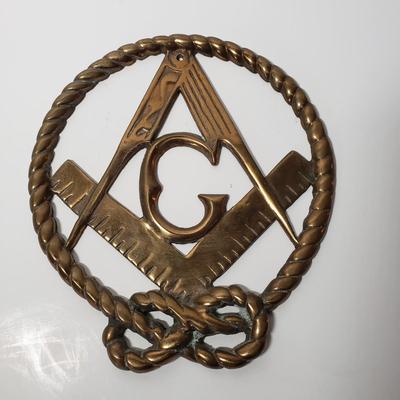 LOT 266: Vintage Brass Masonic Wall Plaque